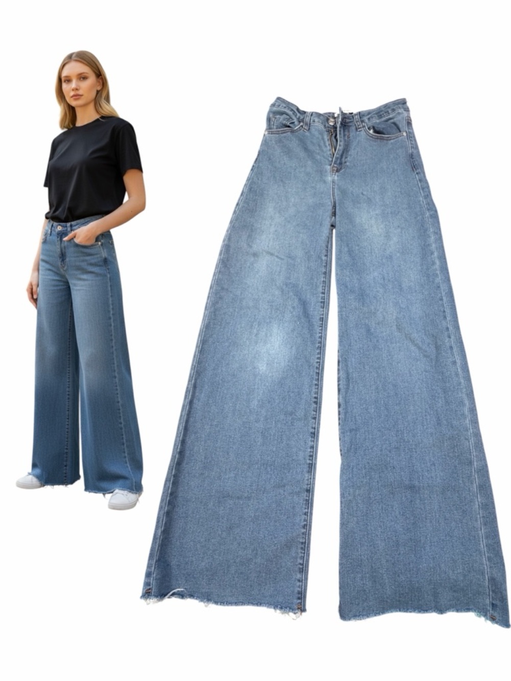 Vigoss Retro Palazzo Wide Leg Jeans High Rise Raw Hem Size 5/27